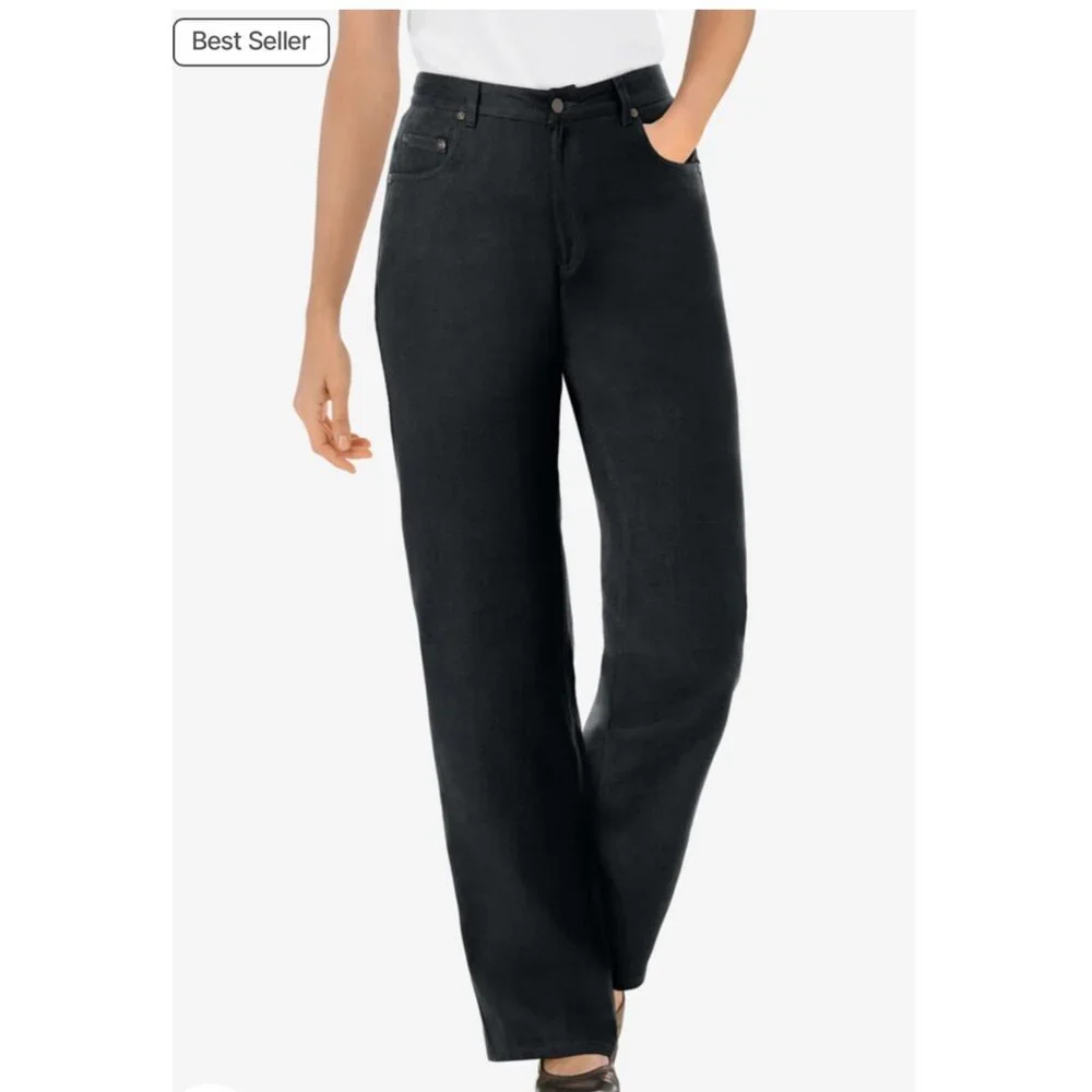 Woman Within NWOT Perfect Relaxed Cotton Jean Sz 30 Tall Black - Picture 1 of 8